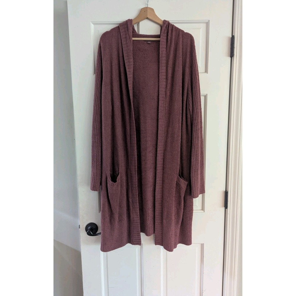 Barefoot Dreams CozyChic Lite Hooded Relaxed Cardigan Berry Size XL Womens